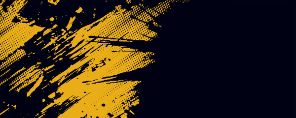 Halftone yellow dots pattern and black gradient grunge texture background. Dotted line comic sport style vector illustration.