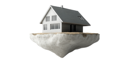 Abstract surreal house defying gravity Transparent background, PNG file