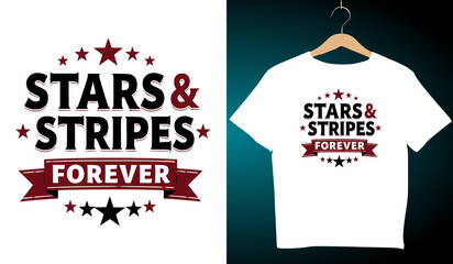 Stars & Stripes Forever T-Shirt Design: Patriotic American Flag Graphic Tee with Stars, Stripes, and Ribbon Banner for USA Pride Apparel