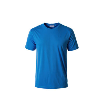 Camiseta o playera de algod&oacute;n color azul aislada sobre fondo transparente. PNG.