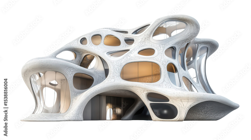 Poster ai-designed generative architecture home with alien aesthetics transparent background, png file