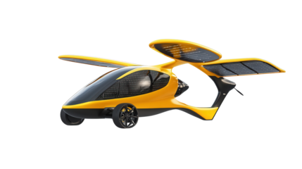 Airborne solar taxi with lightweight body, Transparent background, PNG file