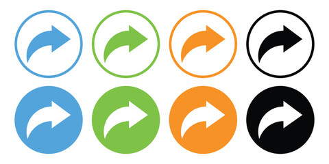 Forward and Share Icon Vector Set – Reply, Send, Next, and Curved Arrow Buttons, Vector illustration.  