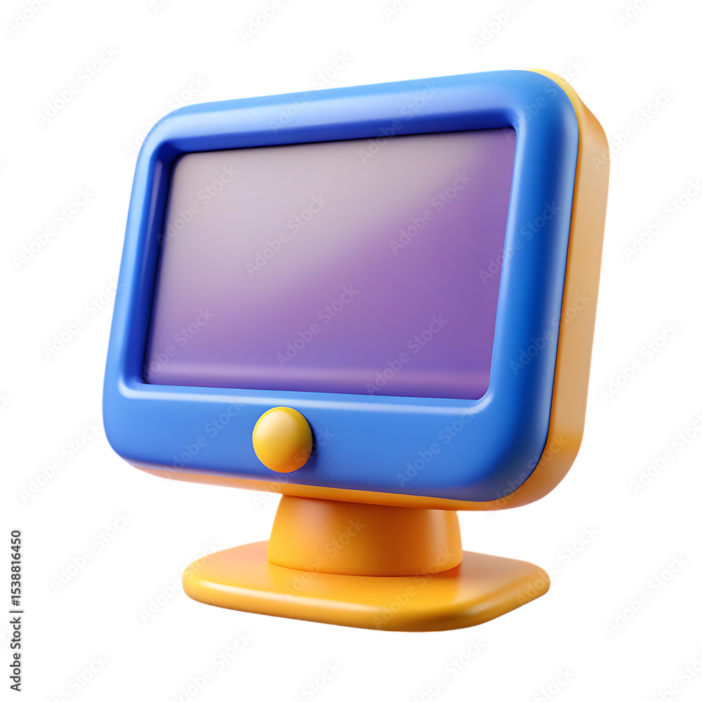 Poster vibrant 3d render of a retro computer monitor with a playful and modern style
