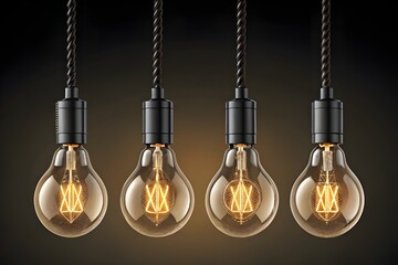 Glowing light bulb on black background symbolizing bright ideas and creative energy