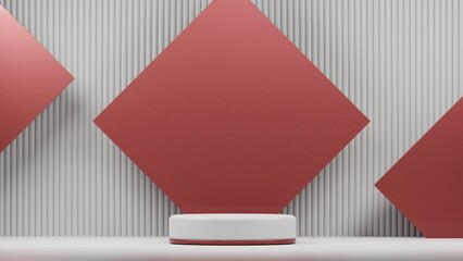 Luxurious rose gold abstract studio mockup with pedestal podium, white geometric platform, Luxury scene for cosmetic products showcase