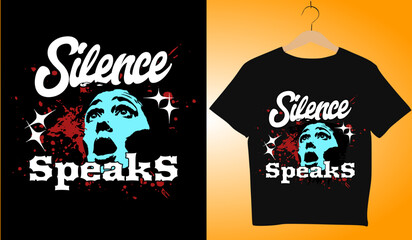 Silence Speaks T-Shirt Design: Pop Art Style Graphic Tee with Screaming Face, Bold Typography, and Edgy Aesthetic for Unique Fashion