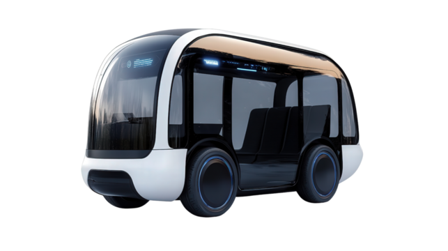 Autonomous solar-powered bus, futuristic shape, Transparent background, PNG file