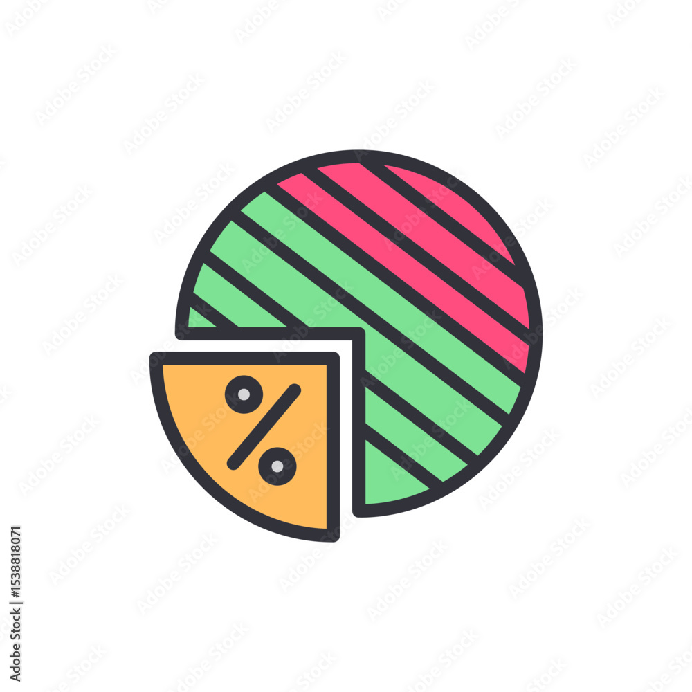 Poster isolated colorful pie chart displaying statistical data on transparent view