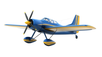 Blue and yellow stunt plane, Transparent background, PNG file