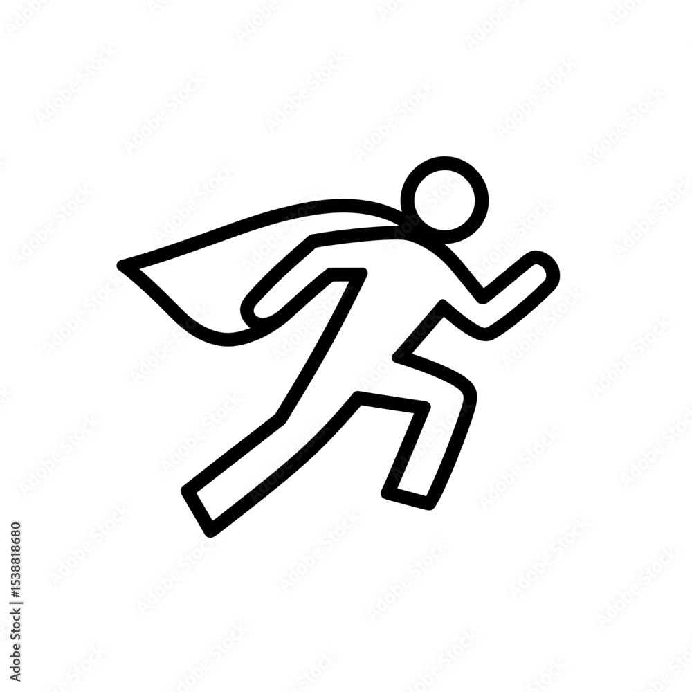 Poster superhero outline runs dynamically fast on white background swiftly