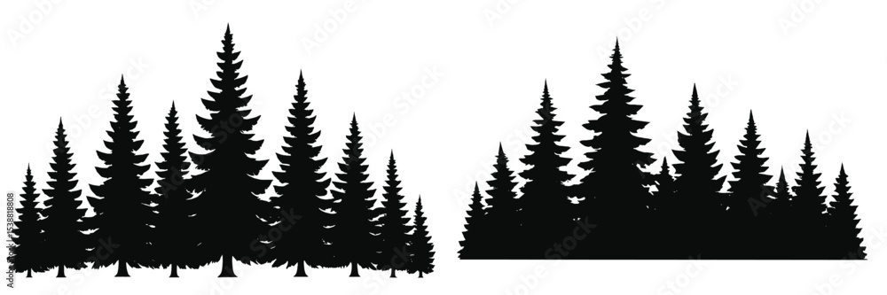Poster silhouette of tall trees against a white background creating a striking contrast in a forest design