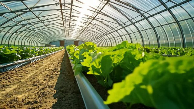 Luscious lettuce leaves in a glasshouse.