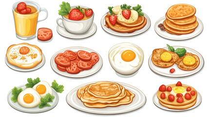 Brunch buffet menu with egg and pancake graphics Transparent background, PNG file