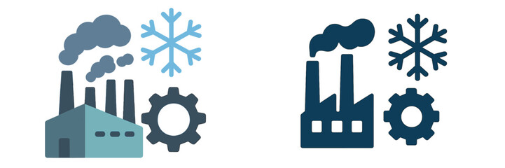 Industrial factories represented with gears and snowflakes highlighting seasonal operations and manufacturing processes