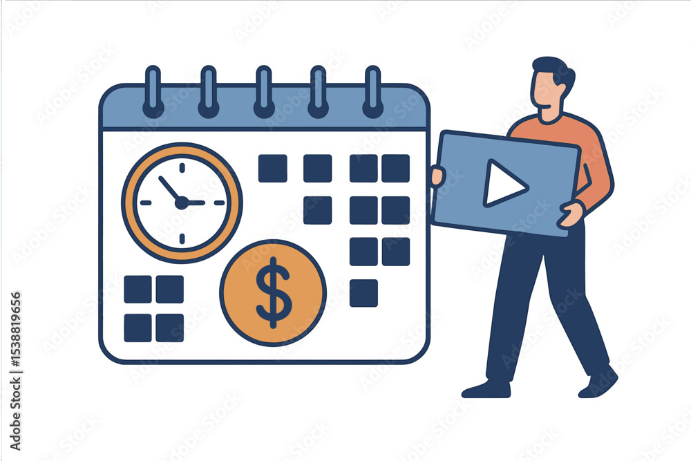 Poster planning project timelines and budgeting with a calendar and video content representation