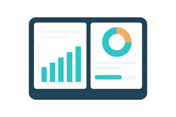 Digital dashboard displays analytics and reports with charts and graphs for data analysis and business insights