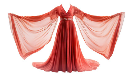 Chinese hanfu dress with flowing sleeves Transparent background, PNG file