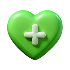 Obraz premium 3d rendered green heart with white plus symbol illustrating health and healthcare concepts