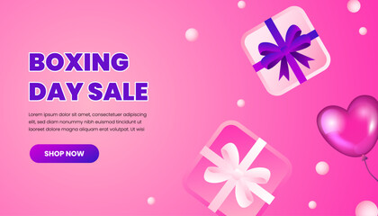 Boxing Day Sale pink theme with gift box balloons for holiday shopping