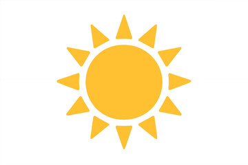 Bright yellow sun symbol with sharp rays reflecting summer warmth, perfect for sunny day themes or sunny weather illustrations and designs