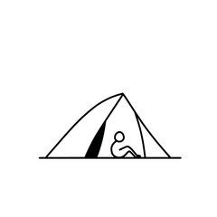 Minimal figure rests inside tent camping simple drawing