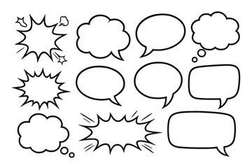 Fototapeta premium Various speech and thought bubbles for creative design and communication projects in black outline style