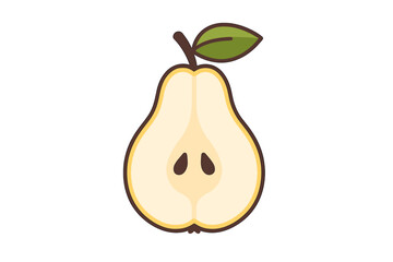 Colorful graphic illustration of a pear cut in half showcasing its texture and shape