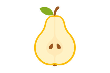 Bright and colorful illustration of a pear cut in half displaying its juicy texture and seed arrangement