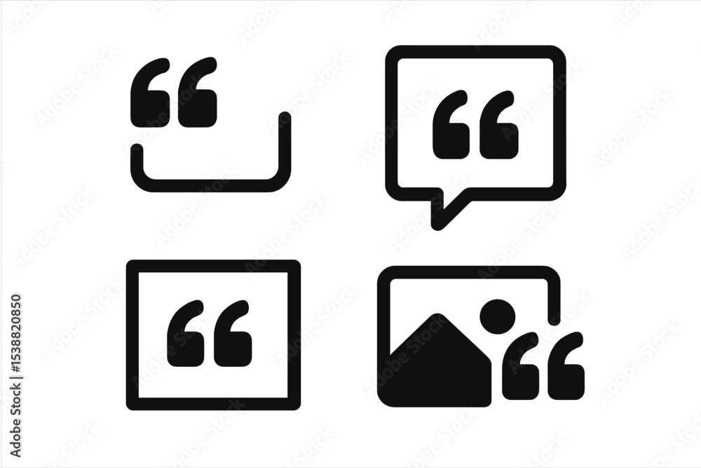 Poster symbols depicting quotation marks and dialogue boxes used in communication and design for artistic p