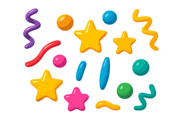 Colorful assorted shapes of stars, swirls, and dots create a playful design suitable for children's crafts and activities
