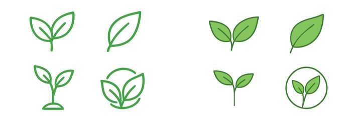 Collection of green leaf icons representing nature, growth, and sustainability concepts