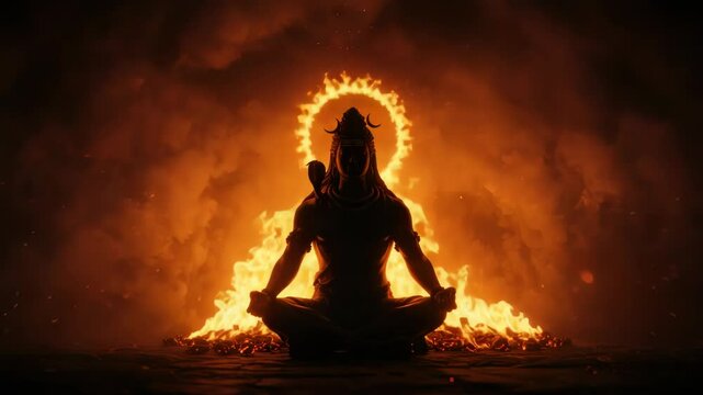 Lord Shiva Meditating in Fiery Aura: A Powerful and Symbolic Visual Representation