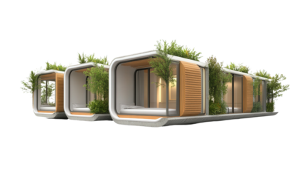 Compact student pod housing with shared rooftop Transparent background, PNG file