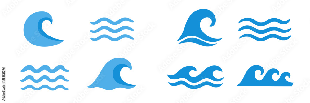 Aufkleber collection of various wave illustrations in different styles and shapes against a plain background