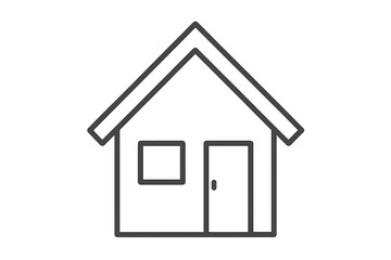 Simple line drawing of a house with a triangular roof and a door