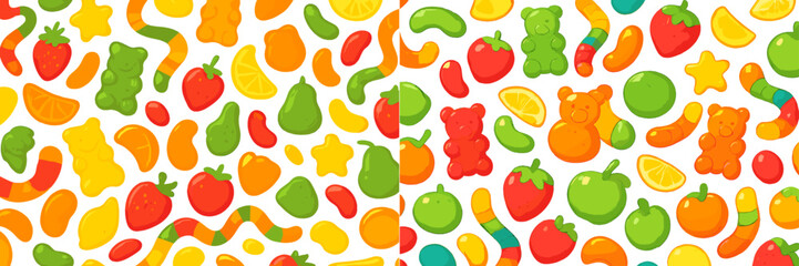 Colorful assortment of gummy candies and fruit shapes on a bright background for celebrating special occasions