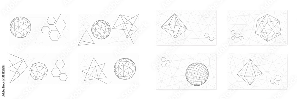 Poster geometric shapes displayed in a minimalist design featuring polyhedra and polygons in a white backgr