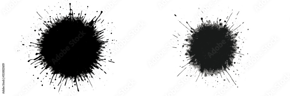 Poster black ink splashes on white background create a striking visual contrast for artistic expression and