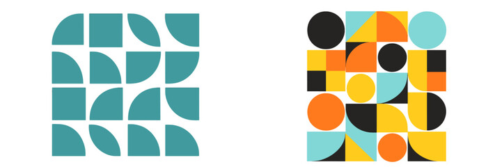 Abstract geometric patterns showcasing vibrant colors and unique shapes in a modern design setting