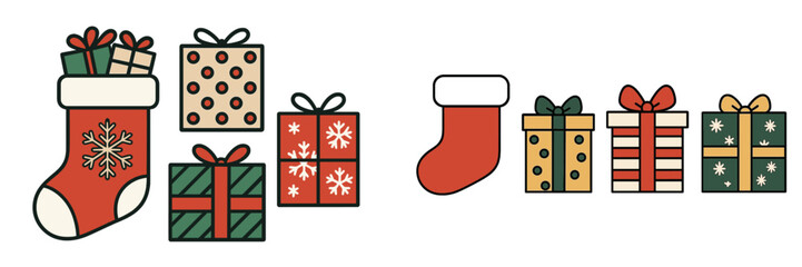 Colorful Christmas gifts and stocking ready for holiday celebrations