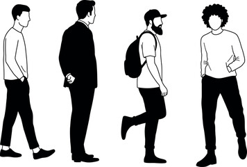 Diverse Male Silhouettes: Casual, Business, Hipster