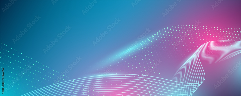 Wall mural abstract dark blue color. futuristic technology background. dynamic line wave big data particle flow