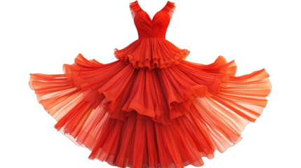 Cuban rumba dress with layered ruffles Transparent background, PNG file