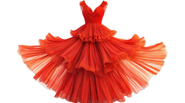 Cuban rumba dress with layered ruffles Transparent background, PNG file