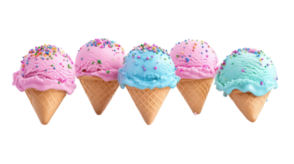 Cute ice cream parlor menu with pastel scoops and sprinkles Transparent background, PNG file
