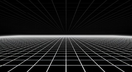Naklejka premium Perspective grid vanish digital mesh fading into infinite horizon plane