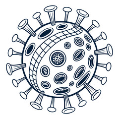 Surreal Virus Moon Fusion Illustration &ndash; Hand Drawn Hybrid of Coronavirus and Lunar Surface Concept
