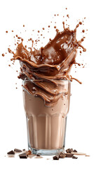 Fototapeta premium Realistic Chocolate Splash Coming Out of a Glass of Milk on Transparent Background