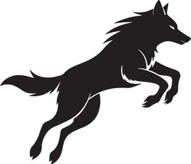 Jumping wolf black silhouette icon set